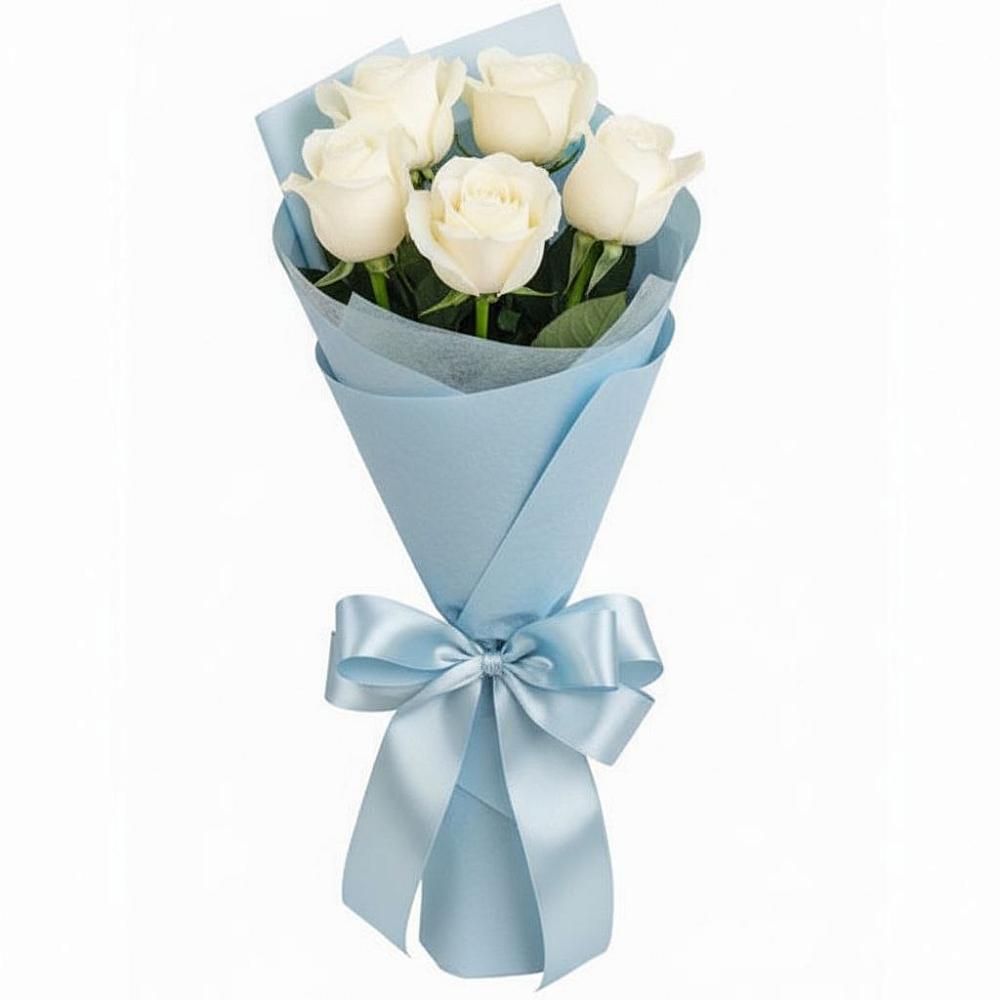 Букет 5 Белых роз Проуд в Поселок имени Карла Либкнехта