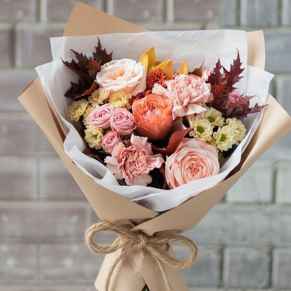 Букет цветов из: Гвоздики, Хризантемы и Розы в Поселок имени Карла Либкнехта