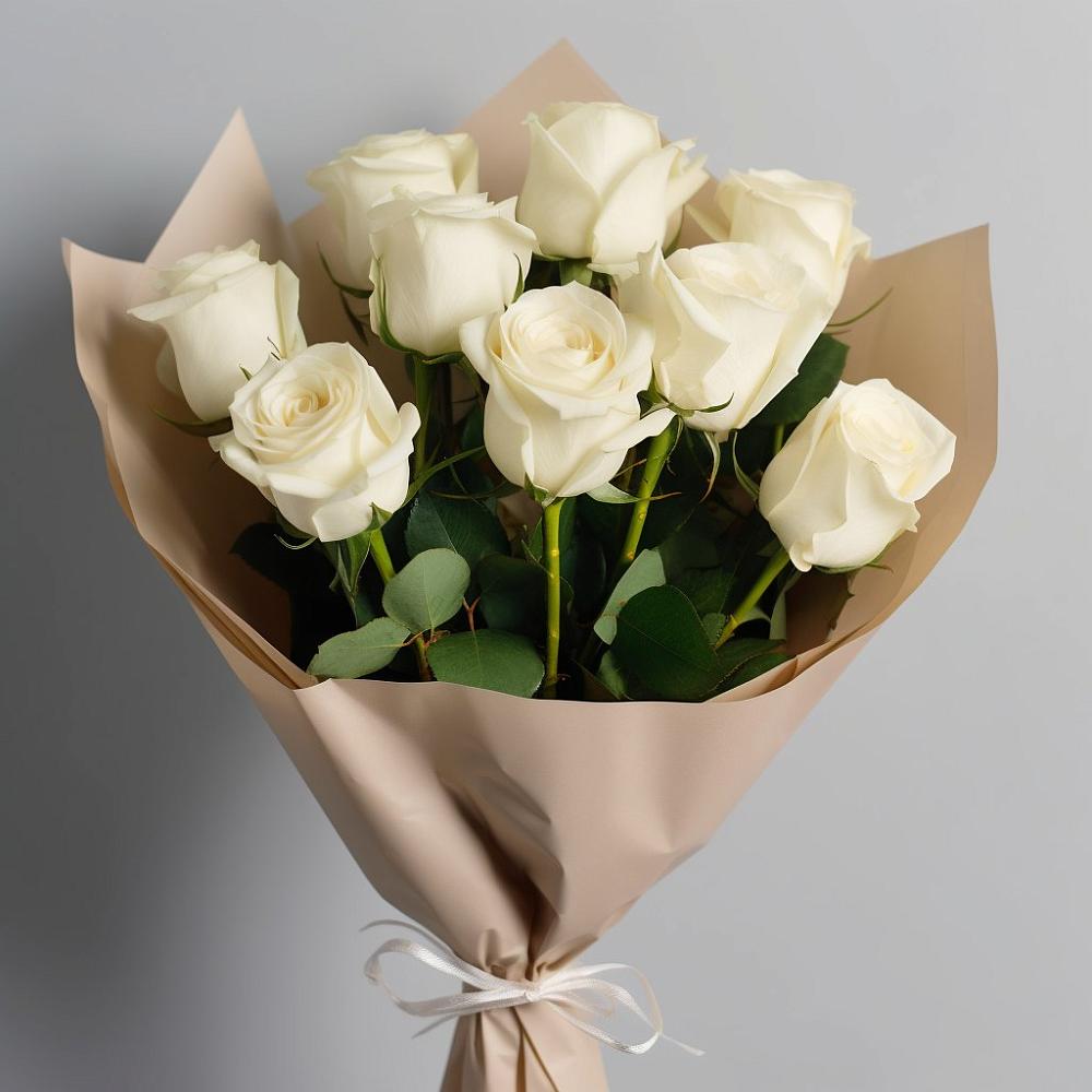 Букет 9 Белых роз Эдлесс Лав в Поселок имени Карла Либкнехта