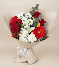 Букет цветов из:  Розы, Хризантемы, Герберы и Лилии в Поселок имени Карла Либкнехта