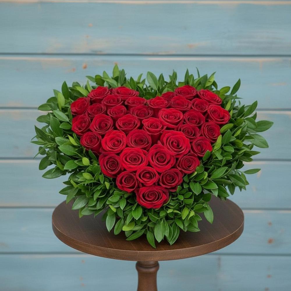 Цветочная композиция из Розы в виде сердца в Поселок имени Карла Либкнехта