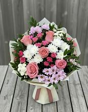 Букет цветов из:  Альстромерии, Гвоздики, Розы и Хризантемы в Поселок имени Карла Либкнехта
