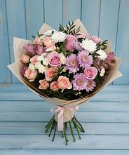 Букет цветов из:  Хризантемы, Розы и Альстромерии в Поселок имени Карла Либкнехта