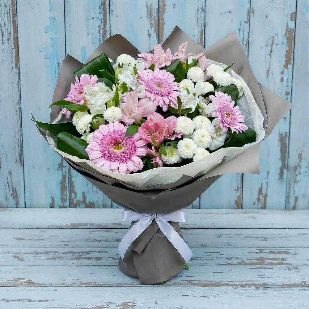 Букет цветов из: Герберы, Альстромерии и Хризантемы в Поселок имени Карла Либкнехта