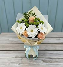 Букет цветов из:  Герберы, Розы и Хризантемы в Поселок имени Карла Либкнехта