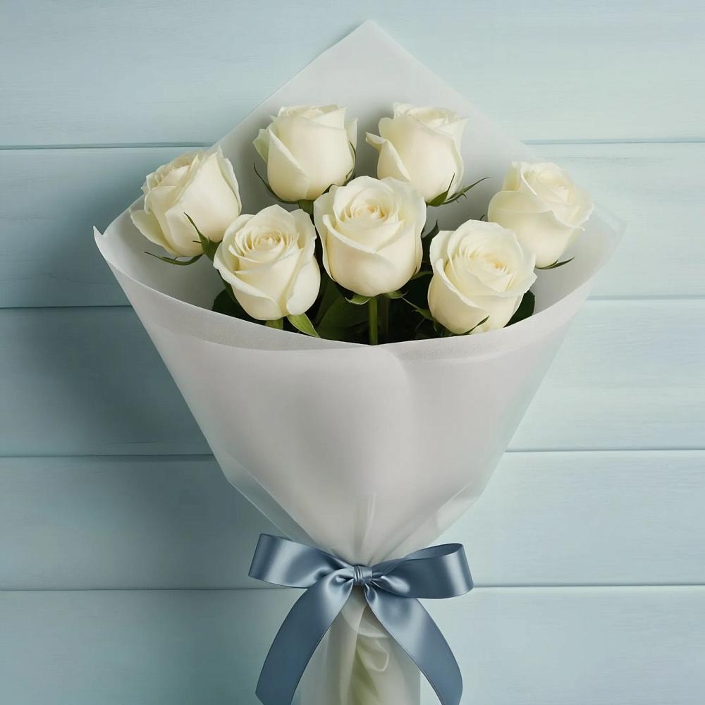 Букет 7 Белых роз Эдлесс Лав в Поселок имени Карла Либкнехта